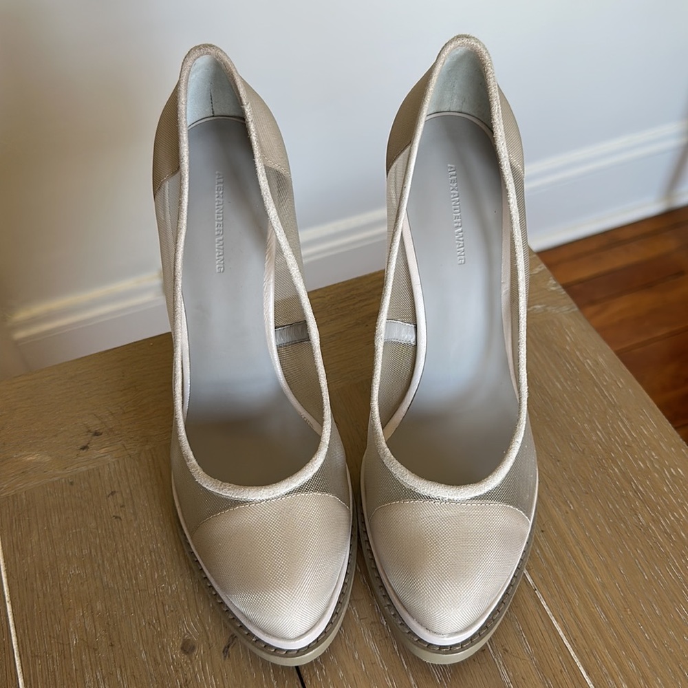 Alexander Wang Eden mesh & suede leather cap toe platfoem heel 38.5 8.5 grey